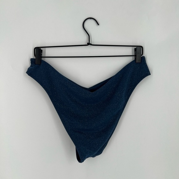 Abercrombie & Fitch Tall Side High Leg Cheeky Bikini Shimmer Blue Bottoms - Picture 5 of 5